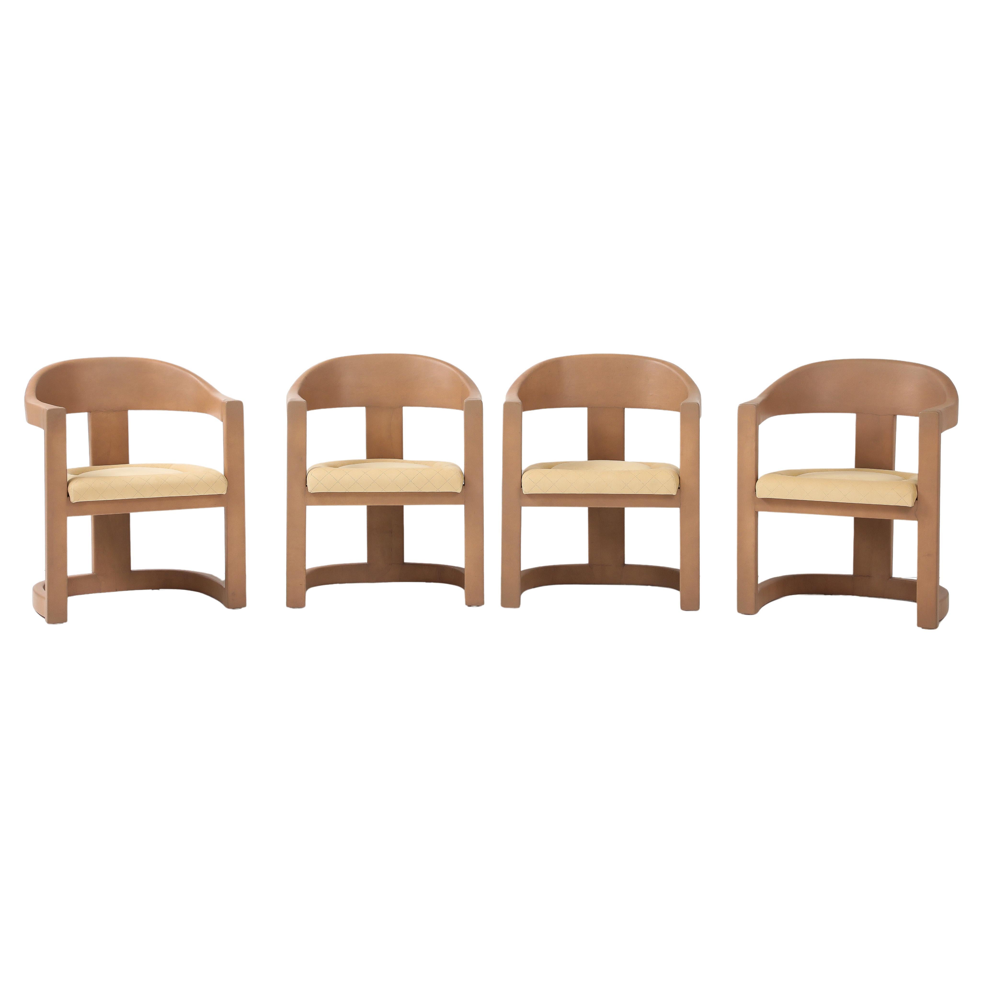 Karl Springer Goatskin Onassis Chairs With New Ultrasuede Upholstery Set Of 4