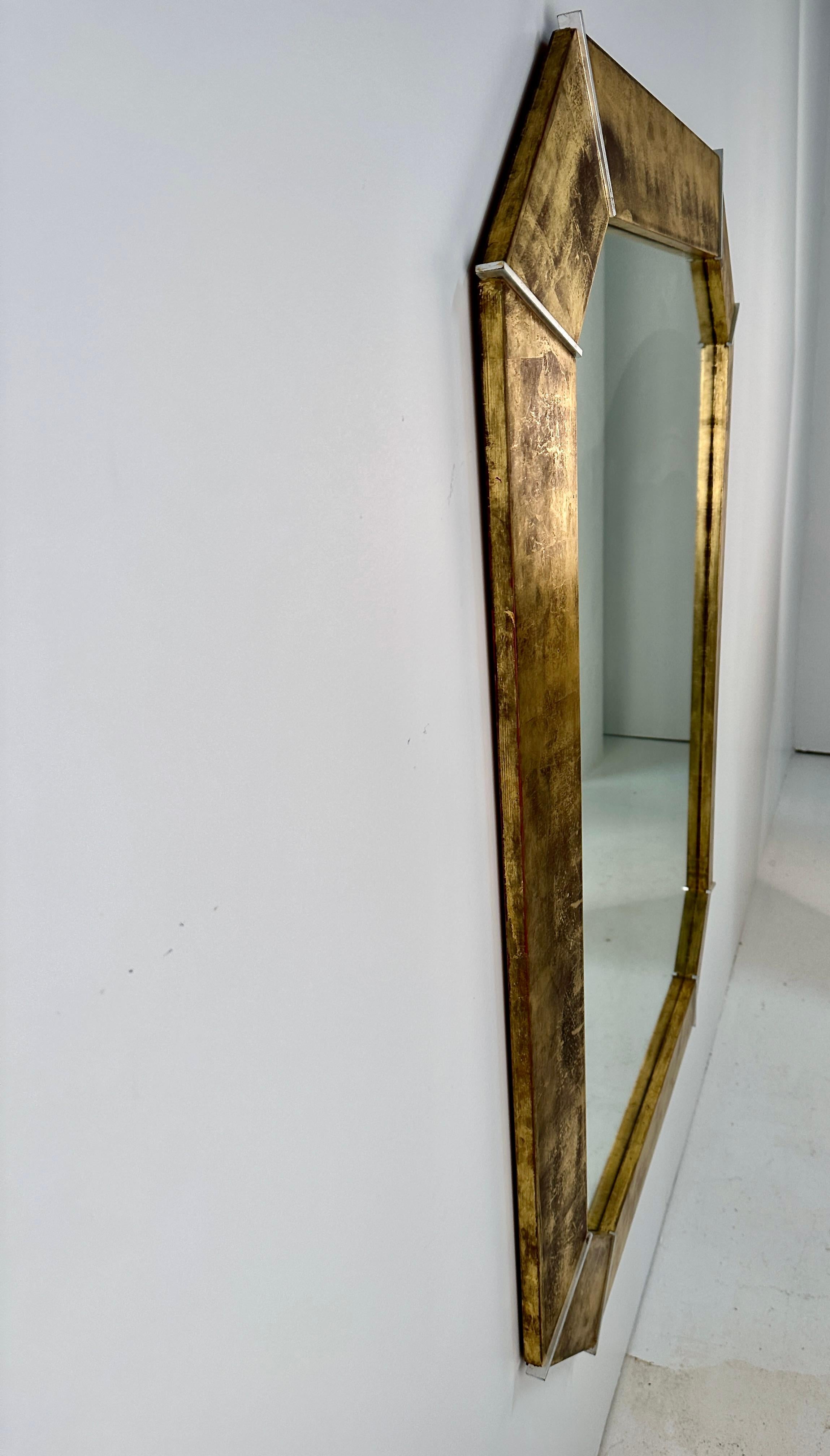 American Karl Springer Gold FInish Octagonal Mirror, USA c 1980s For Sale