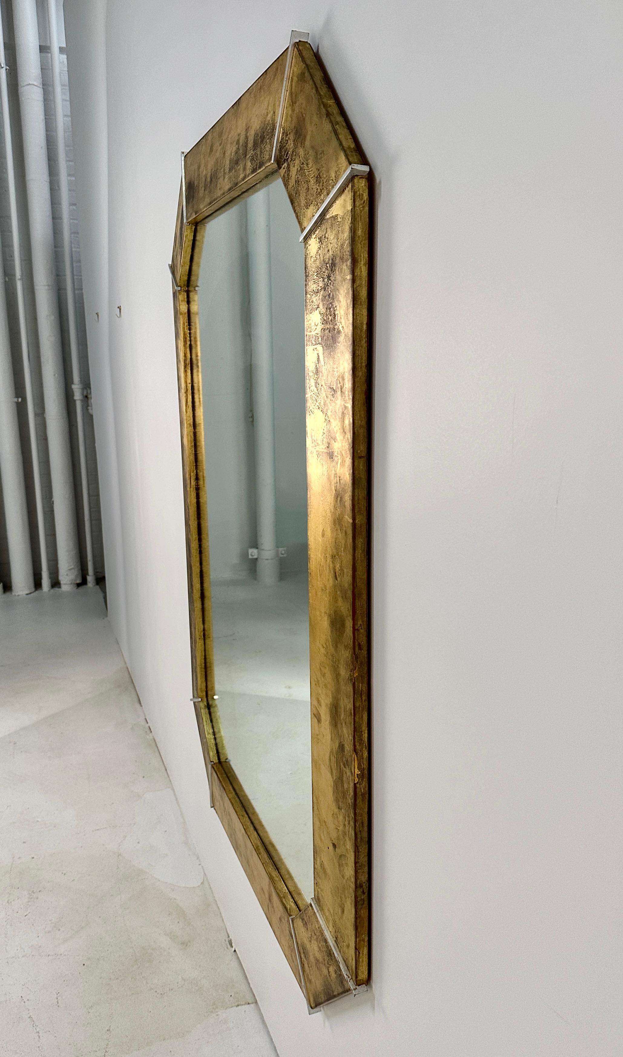 Karl Springer Gold FInish Octagonal Mirror, USA c 1980s In Good Condition For Sale In Norwalk, CT