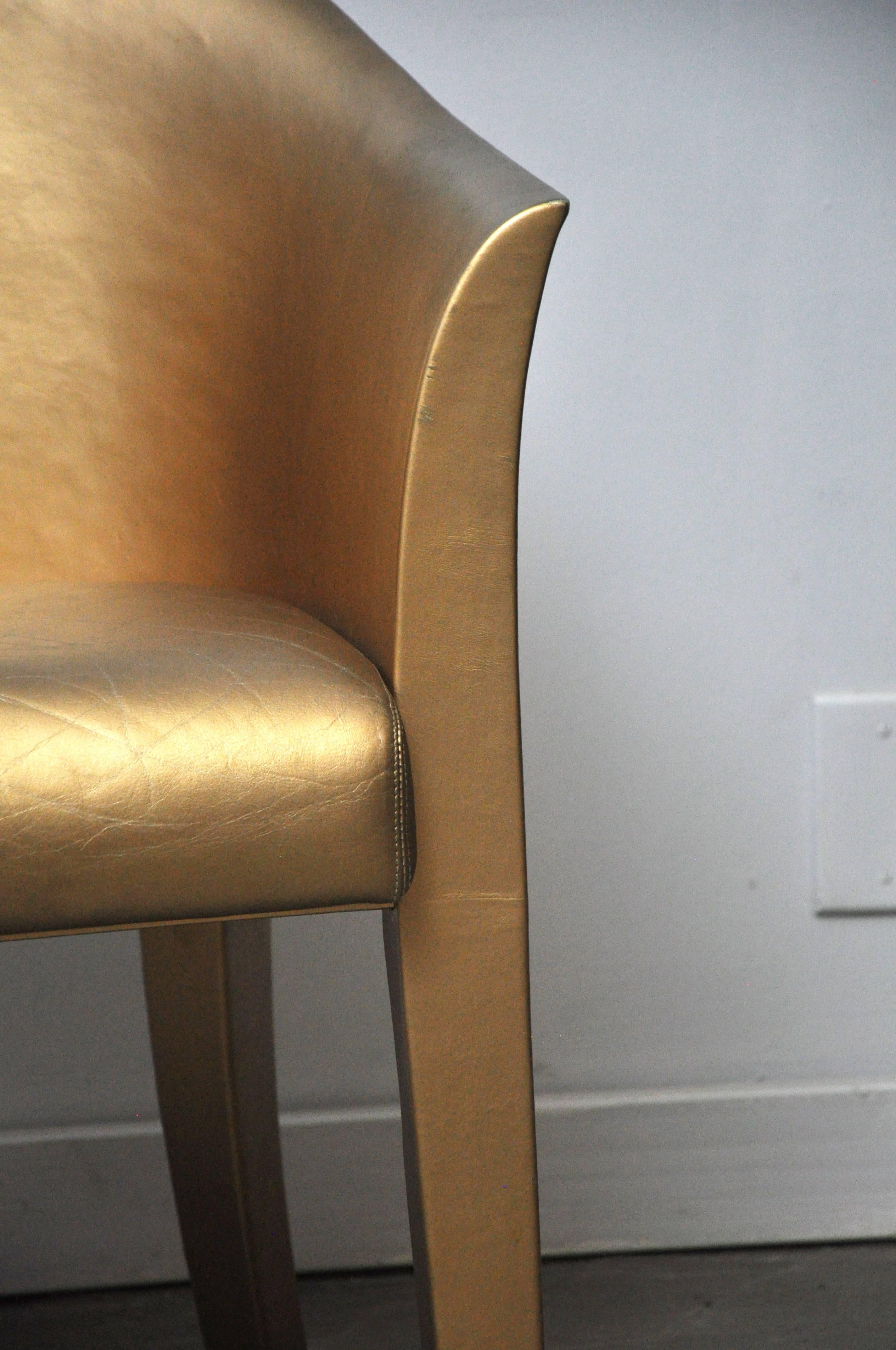 Post-Modern Karl Springer Gold Leather Armchair