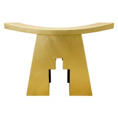 Karl Springer Gold Leather Bench 1990, Signed