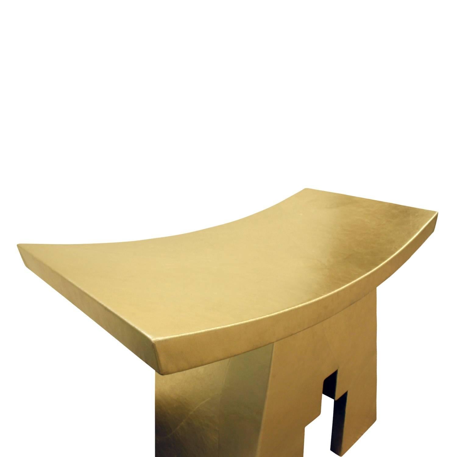 Karl Springer Gold Leather Bench 1990, Signed In Excellent Condition In New York, NY