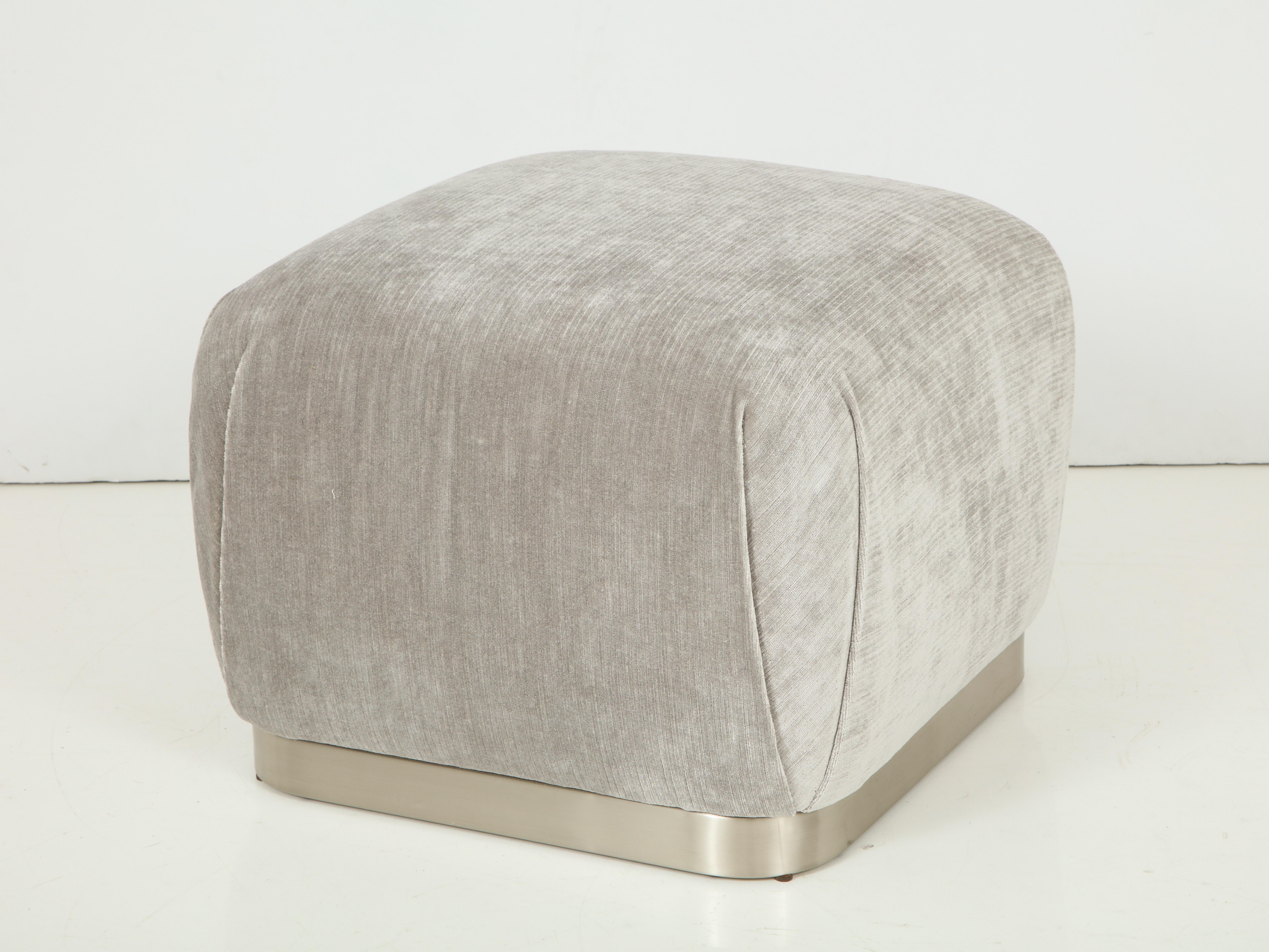 Springer Style Grey Velvet Soufle Ottomans In Excellent Condition In New York, NY