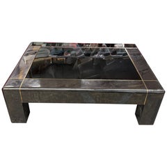 Karl Springer Gun Metal Steel and Smoked Glass Coffee Table