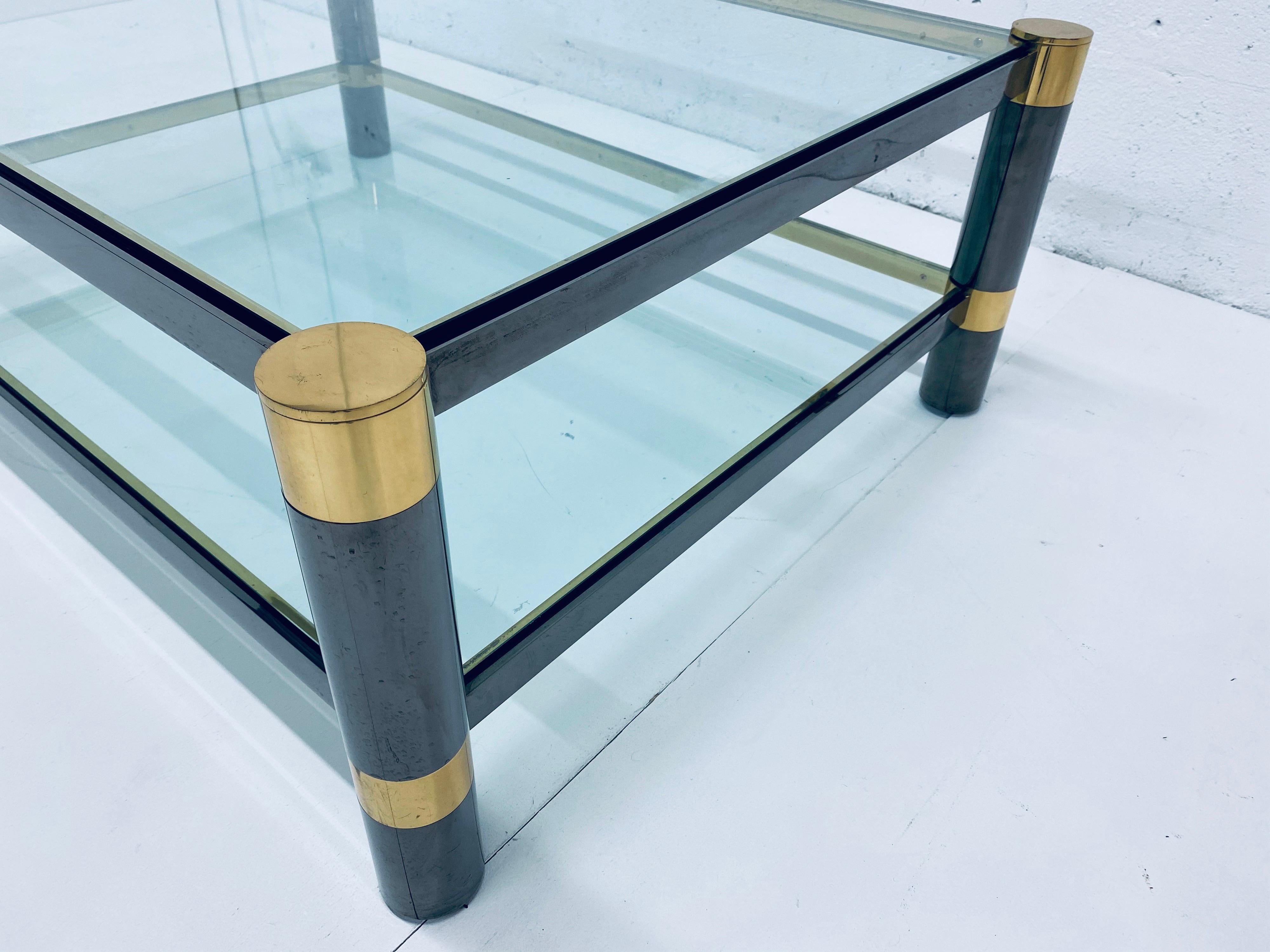 Karl Springer Gunmetal and Brass Coffee Table, Signed 3