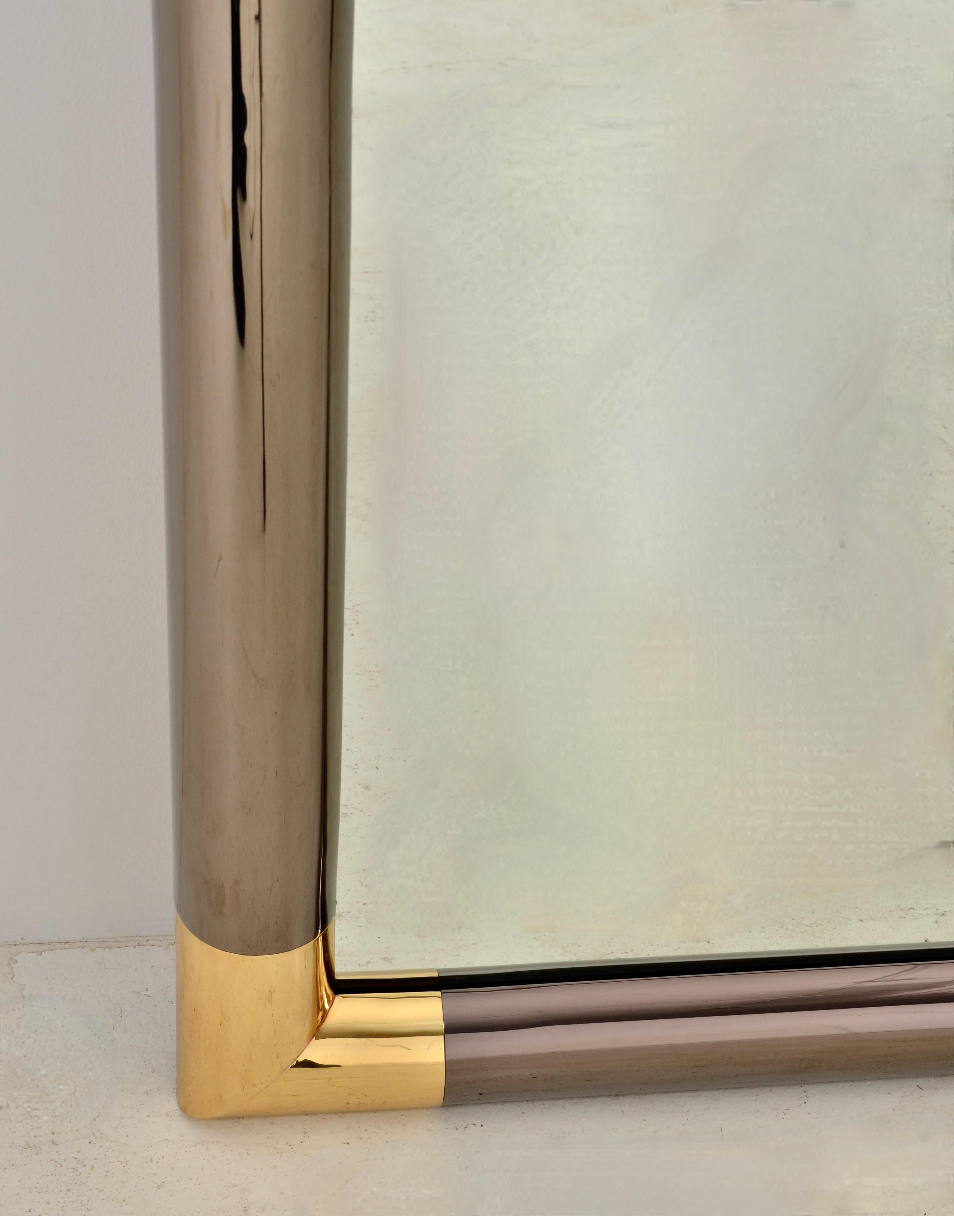 American Karl Springer Gunmetal and Gold Mirror, USA c 1980s For Sale