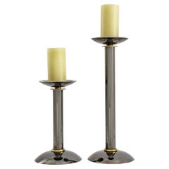 Vintage Karl Springer Gunmetal & Brass Candlesticks, Pair