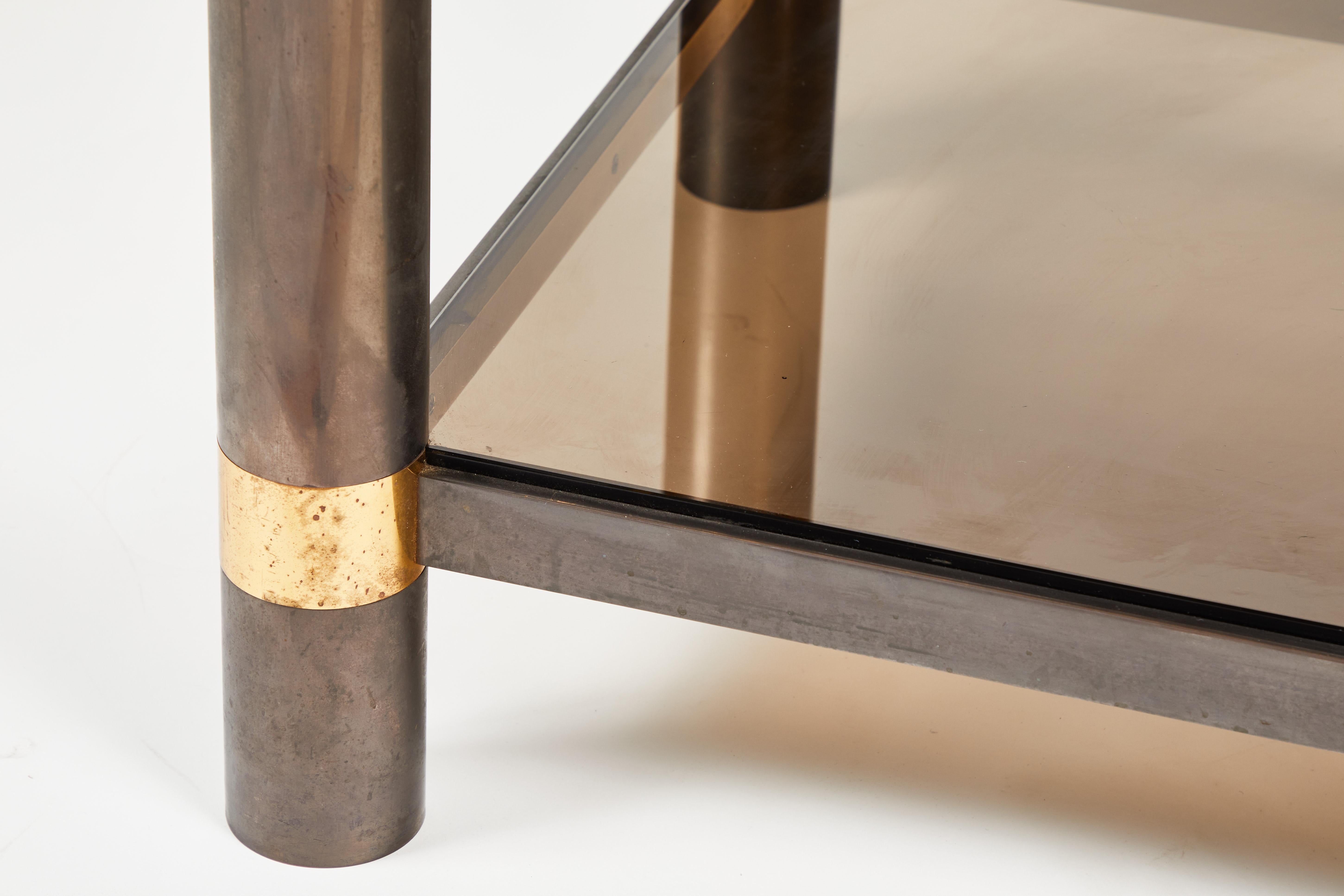 Post-Modern Karl Springer Gunmetal Brass, Glass End Table For Sale