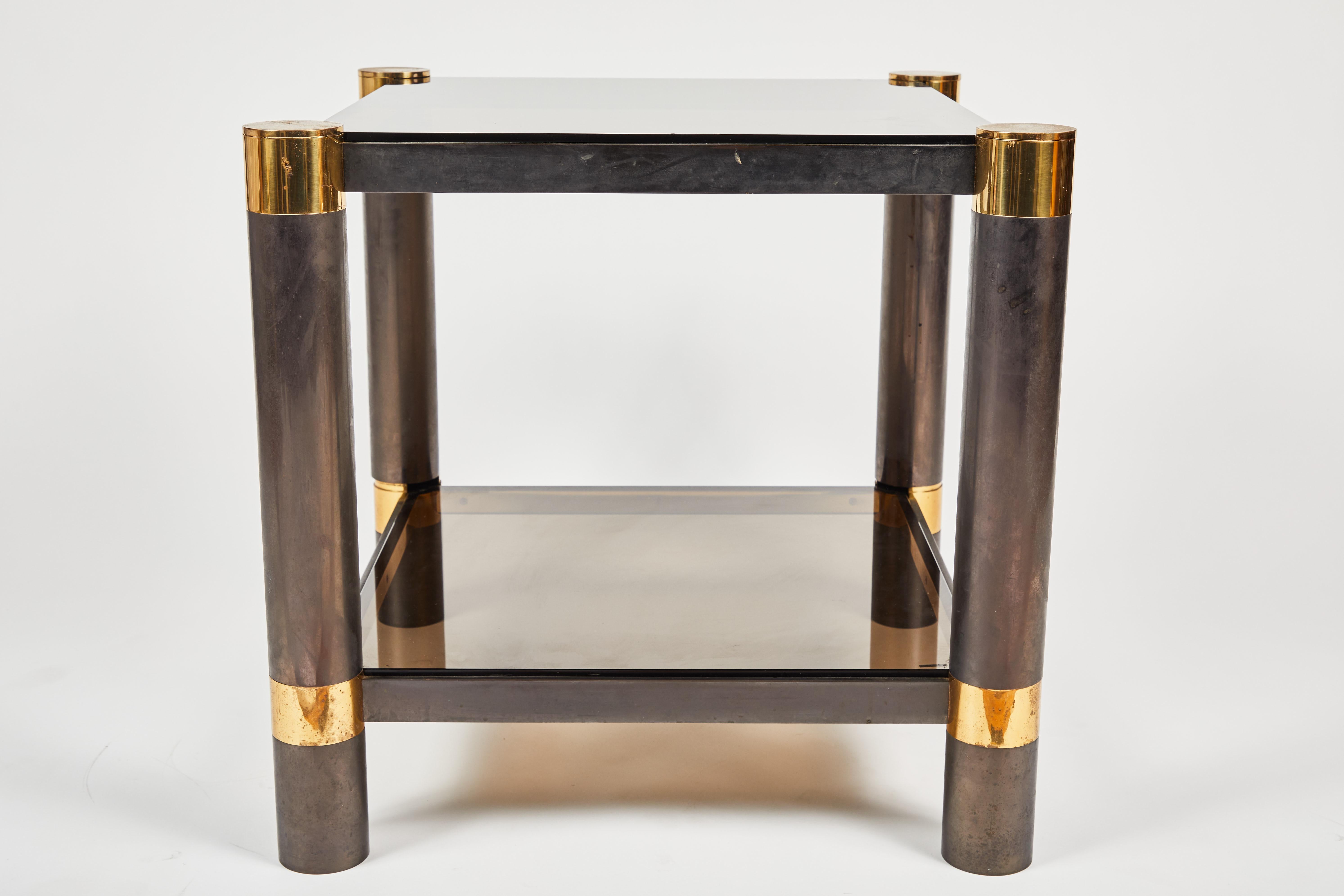 Enameled Karl Springer Gunmetal Brass, Glass End Table For Sale