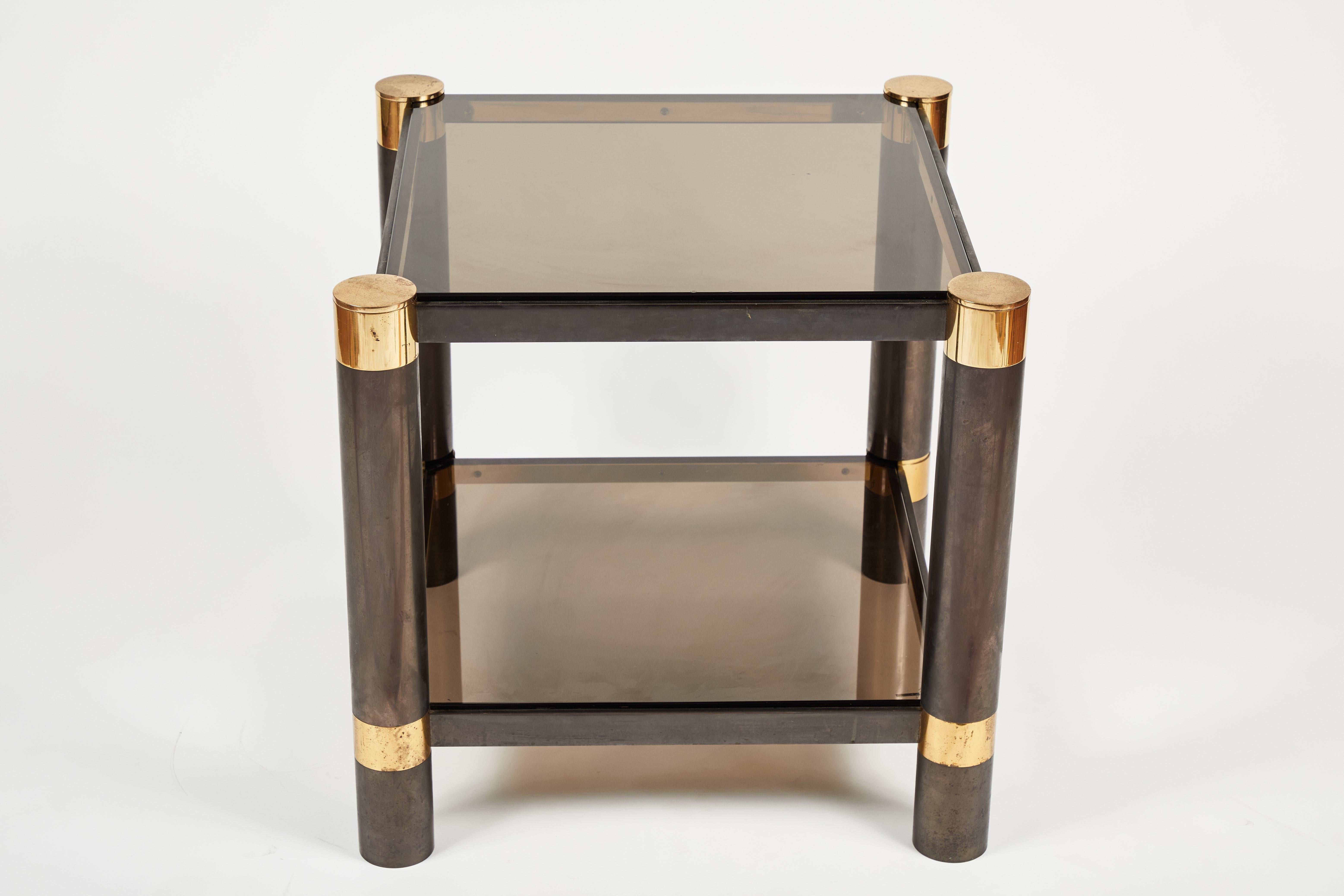 Karl Springer Gunmetal Brass, Glass End Table In Good Condition For Sale In LOS ANGELES, CA