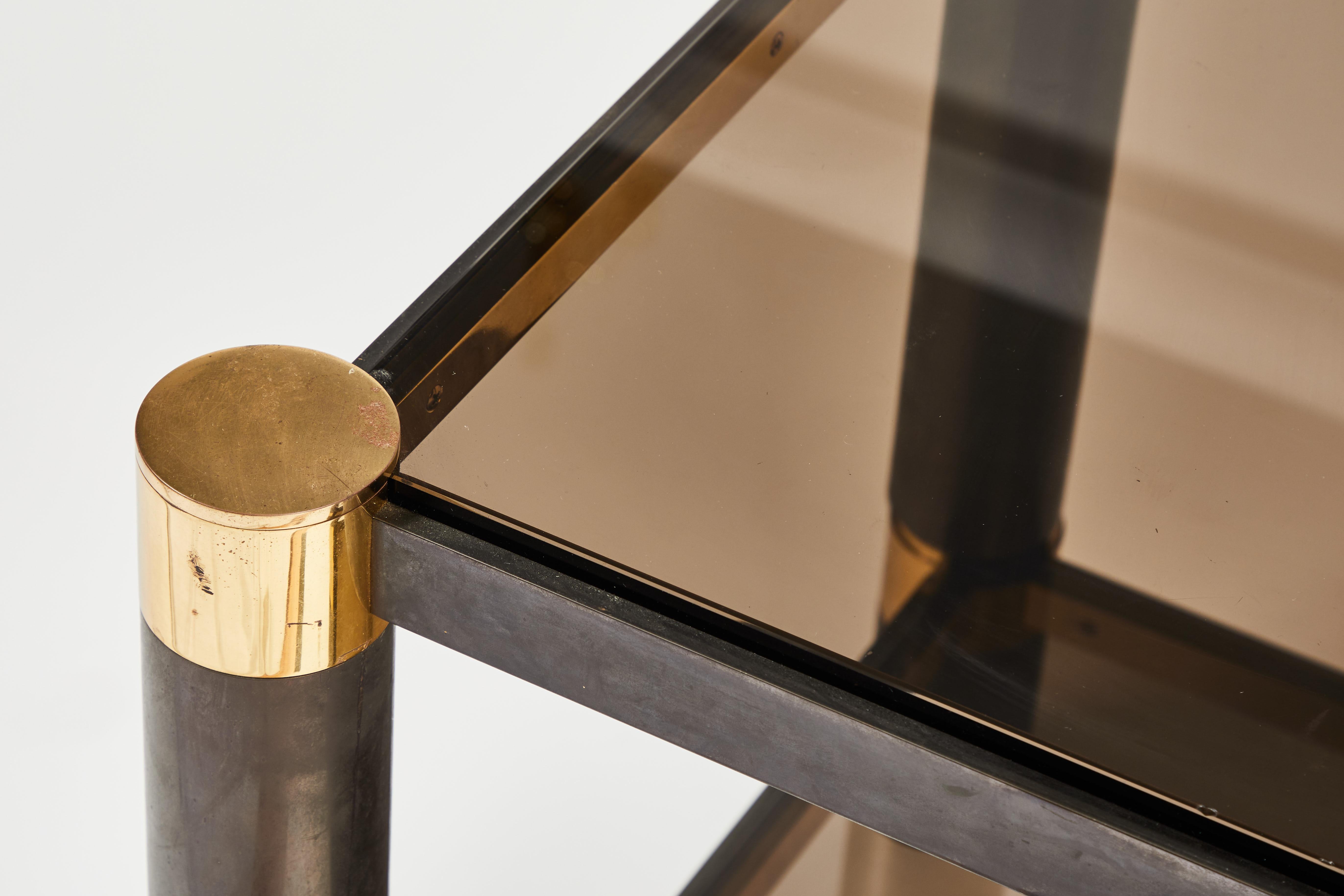 Late 20th Century Karl Springer Gunmetal Brass, Glass End Table For Sale