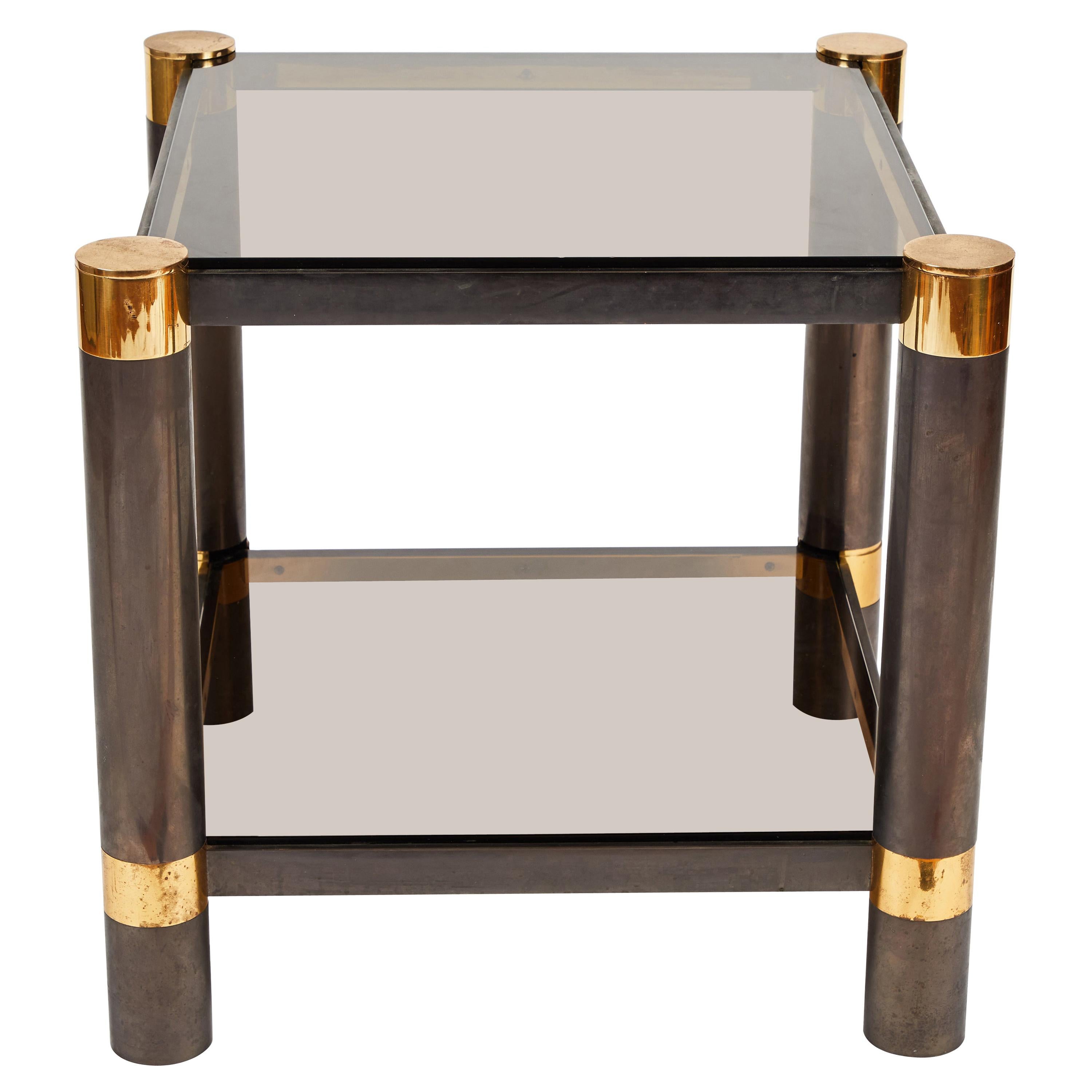 Karl Springer Gunmetal Brass, Glass End Table For Sale