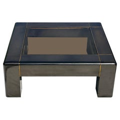 Post Modern Karl Springer Coffee Table in Gunmetal Brass with Smoked Glass Top