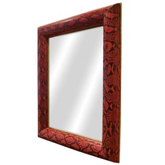 Karl Springer "Half Round Molding Mirror" in Red Python 1980s 'Signed'