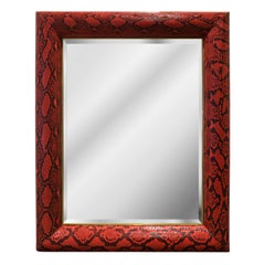 Karl Springer "Half Round Molding Mirror" in Red Python 1980s 'Signed'