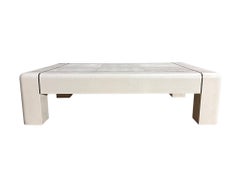 Karl Springer “Heavy Parsons” Lizard Skin Coffee Table w/Gunmetal Inlay, 1986