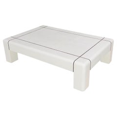 Table basse en peau de lézard Karl Springer Heavy Parsons avec incrustation en bronze, 1986