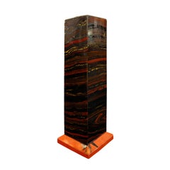 Karl Springer Hinged Box and Matching Candleholders in Red Jasper, 1980s