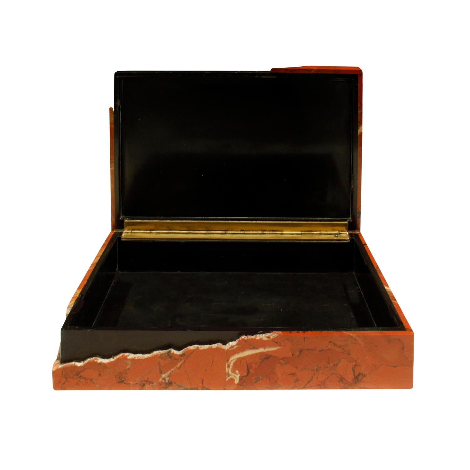 Karl Springer Hinged Box and Matching Candleholders in Red Jasper, 1980s 1