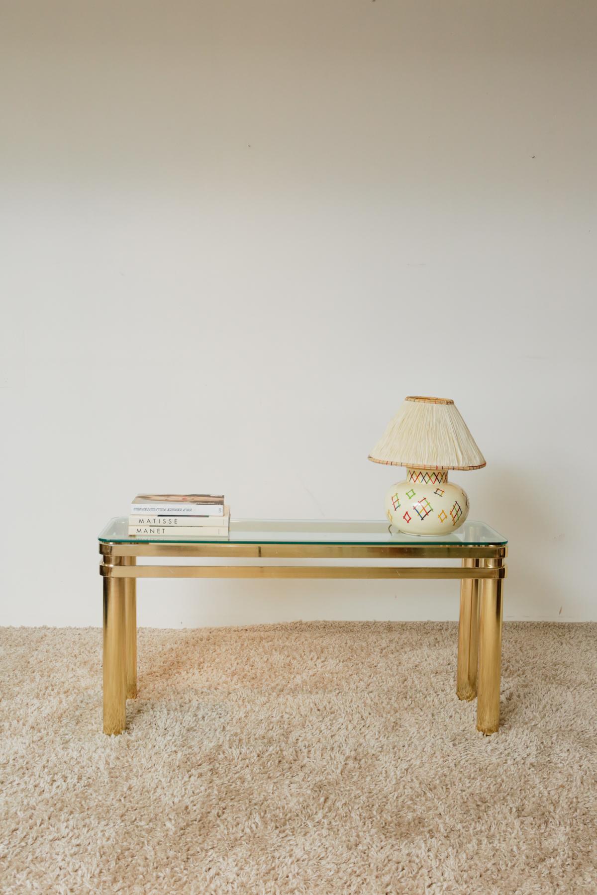 Karl Springer Hollywood Regency Style Brass and Glass Console Table For Sale 5