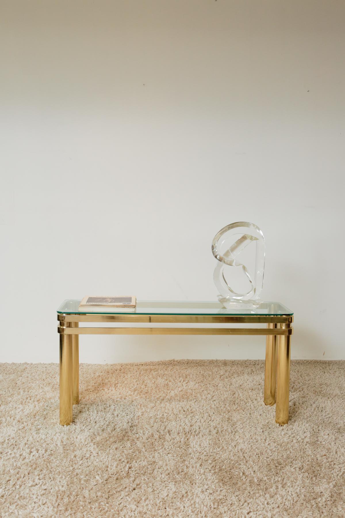 Karl Springer Hollywood Regency Style Brass and Glass Console Table For Sale 7