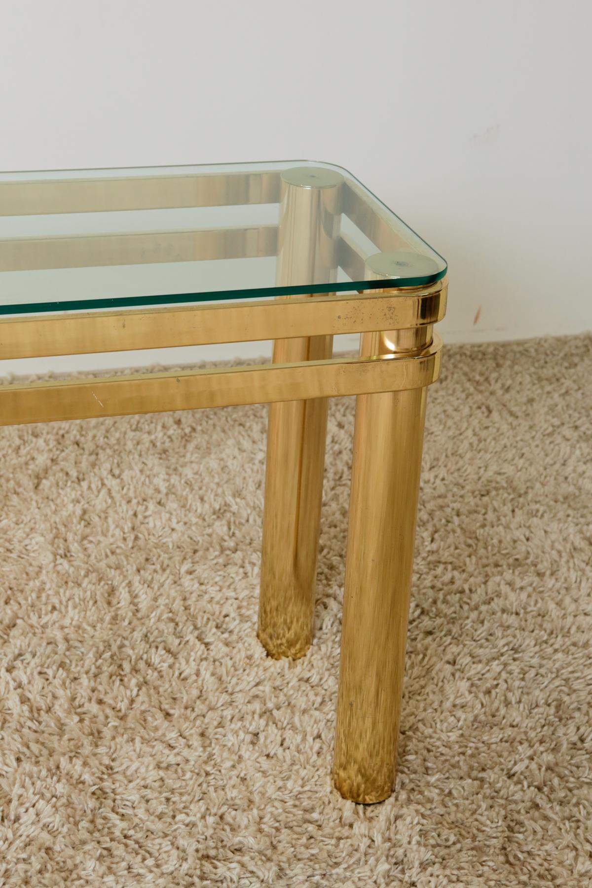 20th Century Karl Springer Hollywood Regency Style Brass and Glass Console Table For Sale