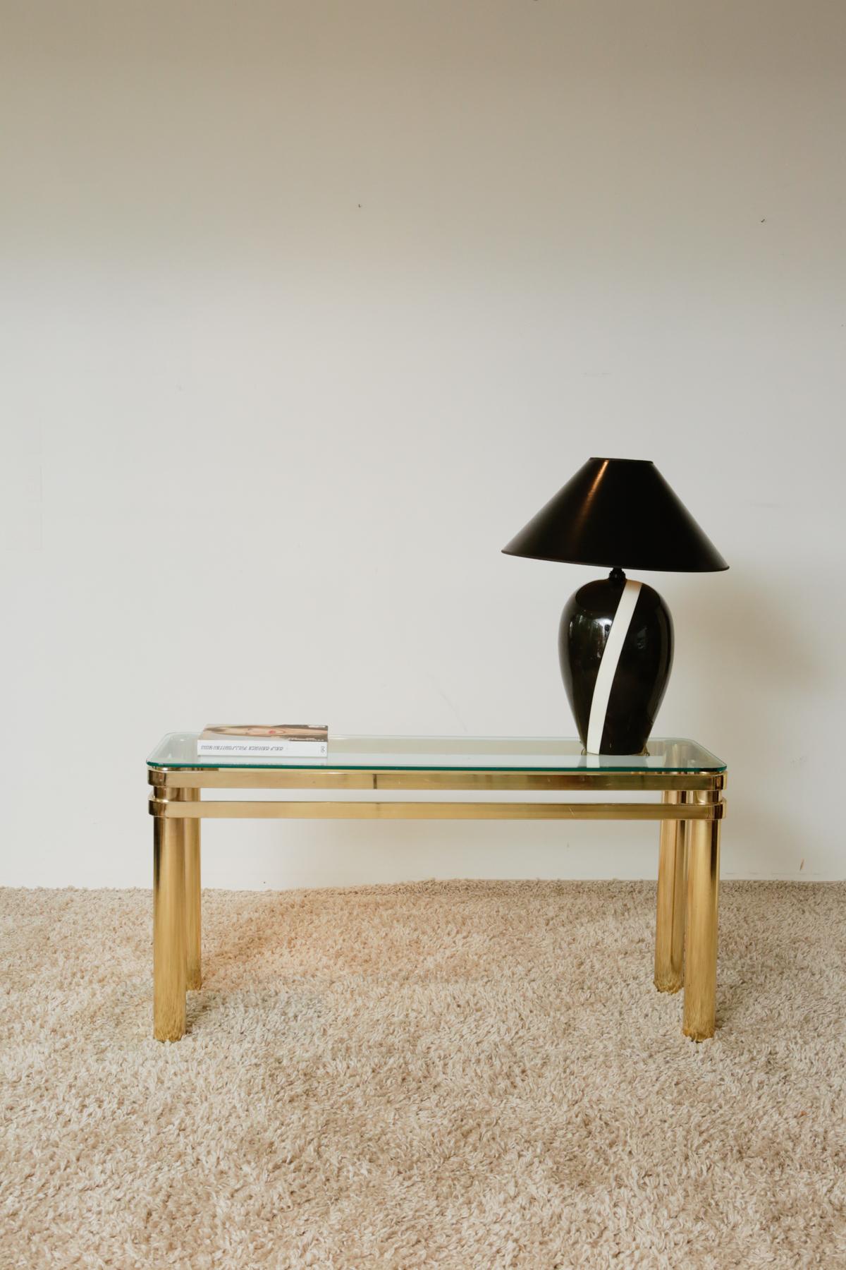 Karl Springer Hollywood Regency Style Brass and Glass Console Table For Sale 1