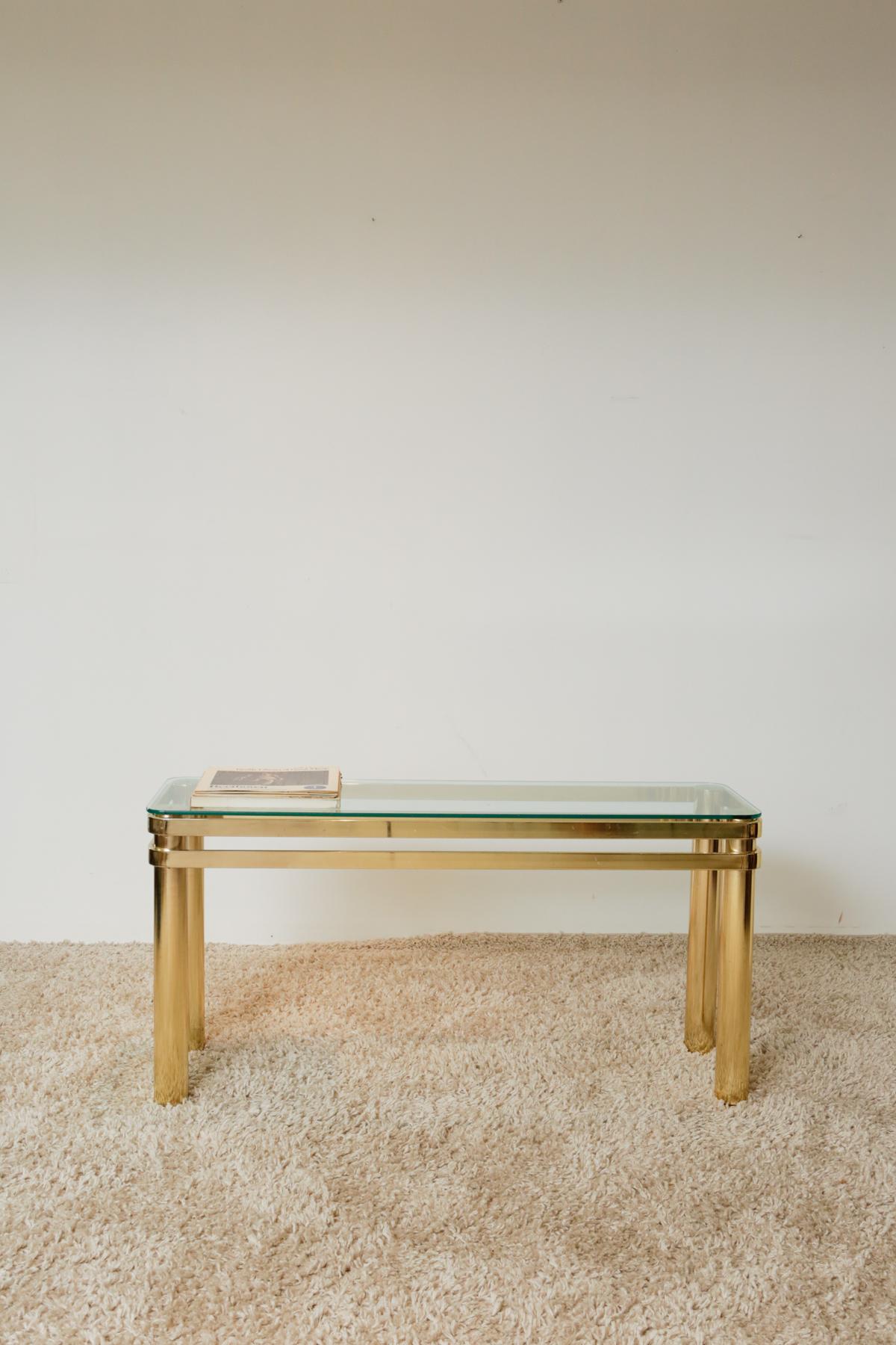 Karl Springer Hollywood Regency Style Brass and Glass Console Table For Sale 2