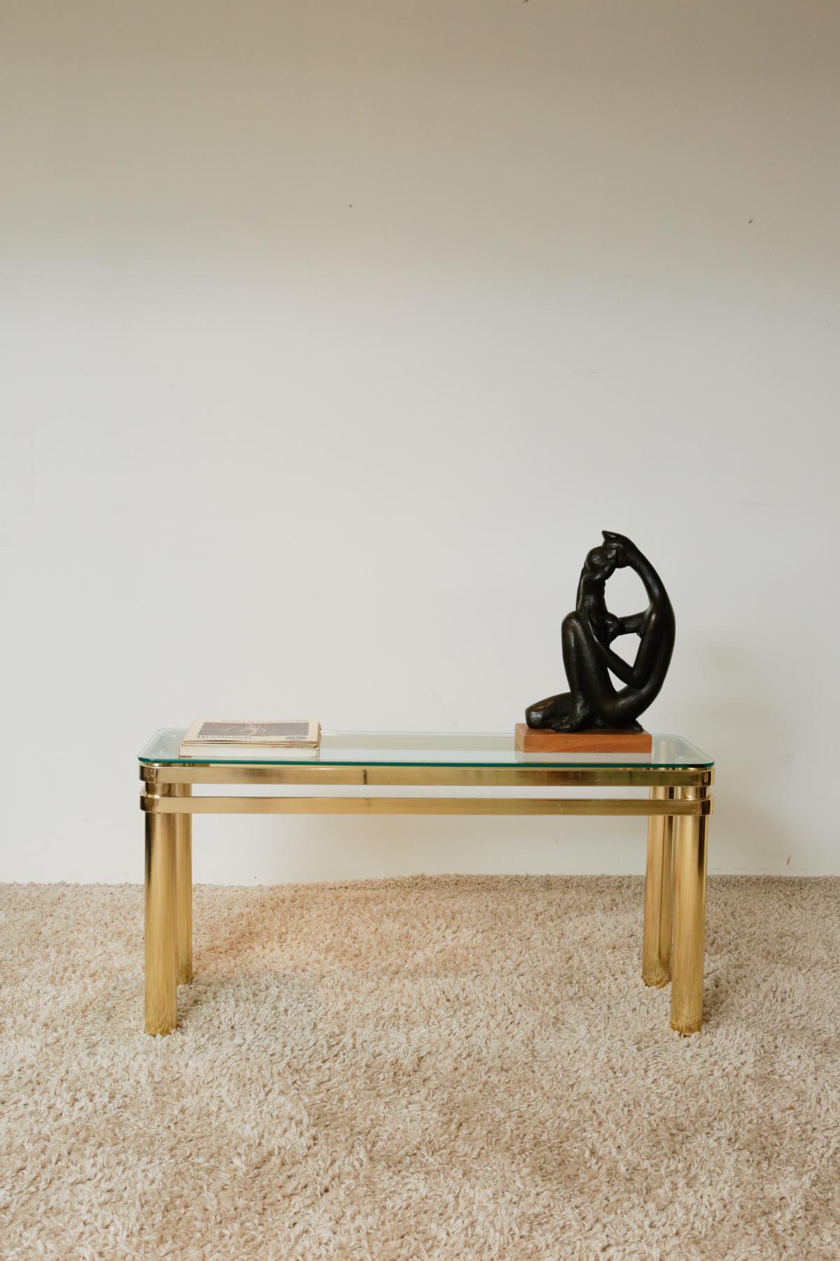 Karl Springer Hollywood Regency Style Brass and Glass Console Table For Sale 3