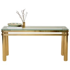 Karl Springer Hollywood Regency Style Brass and Glass Console Table