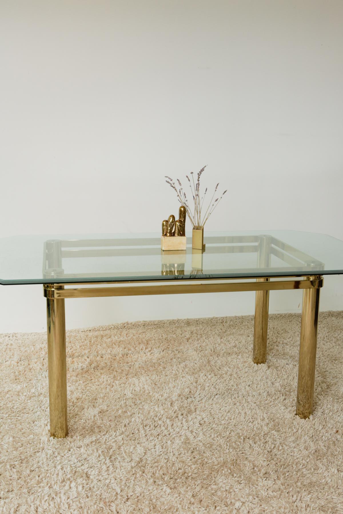 Karl Springer Hollywood Regency Style Brass and Glass Dining Table In Good Condition For Sale In Armonk, NY