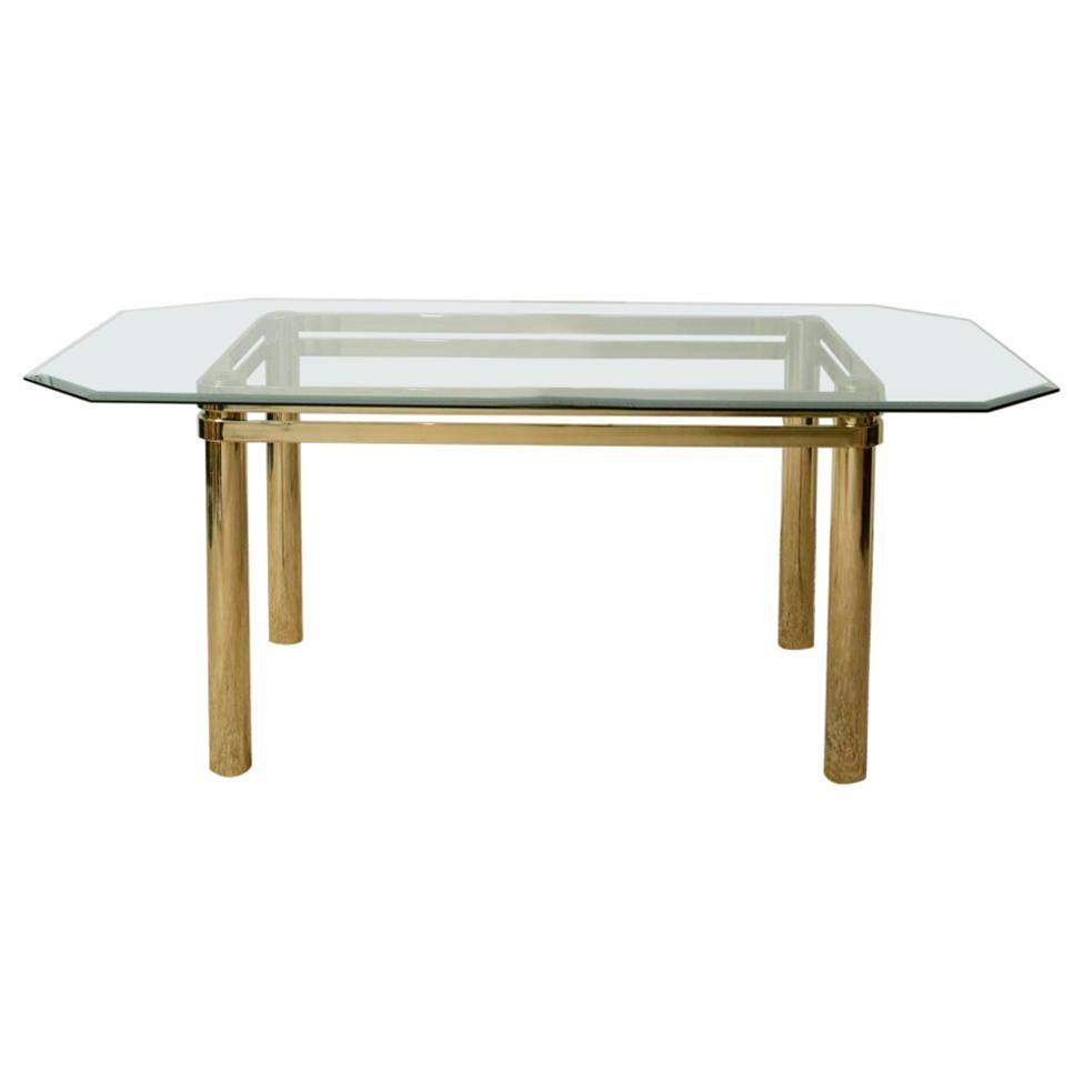 Karl Springer Hollywood Regency Style Brass and Glass Dining Table For Sale