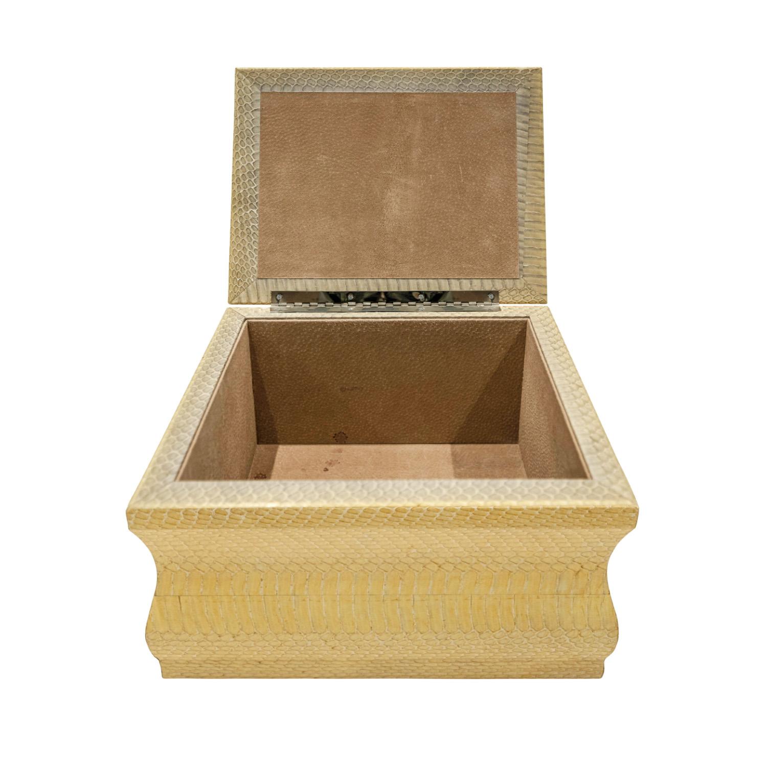 Hand-Crafted Karl Springer Iconic Hinged Box in Yellow Cobra, 1970s For Sale