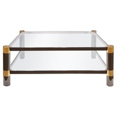 Karl Springer Iconic "Round Leg Coffee Table" in Gunmetal and Brass, 1980s