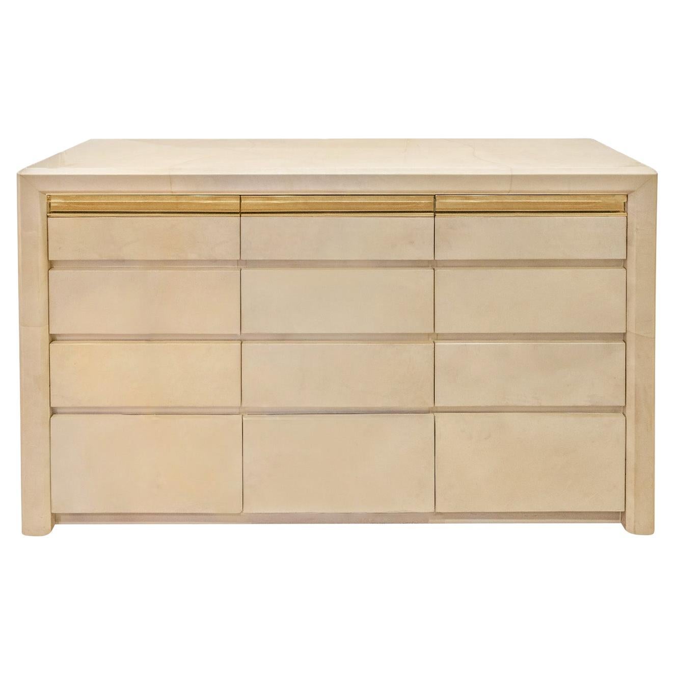 Karl Springer Impressive Chest of Drawers in Lacquered Goatskin, circa 1980s For Sale