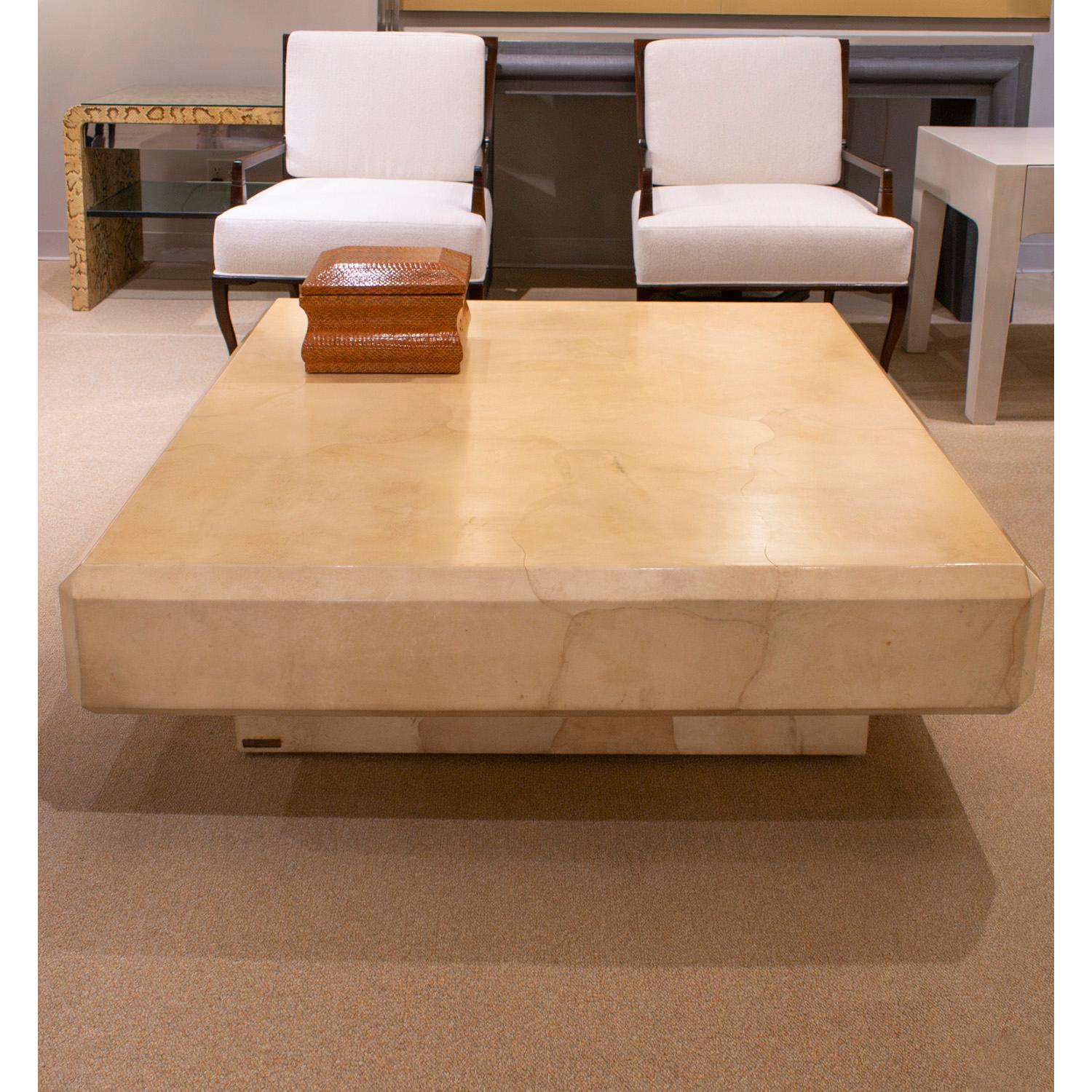 Late 20th Century Karl Springer Impressive Coffee Table in Lacquered Goatskin 1980s (Signed) For Sale