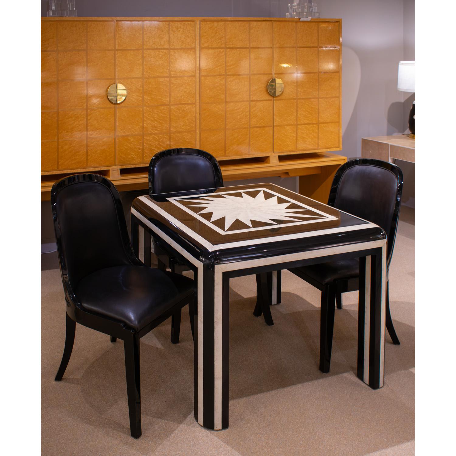 Karl Springer Impressive Game Table in Black Lacquer with Bone Inlays 1980s For Sale 1