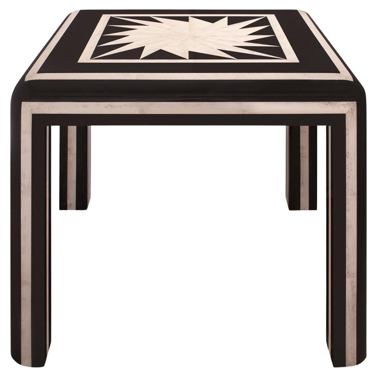 Karl Springer Impressive Game Table in Black Lacquer with Bone Inlays 1980s For Sale