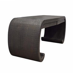 Karl Springer Incredible Embossed Crocodile Leather Scroll Leg Desk, 1970s