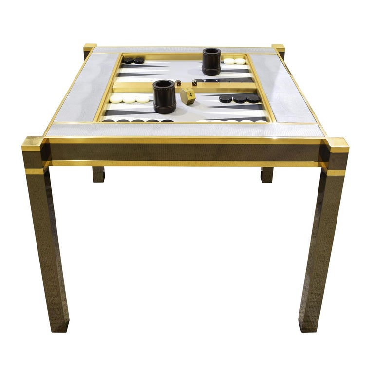 Modern Karl Springer Incredible “Square Leg Game Table” in Gunmetal and Brass, 1970s