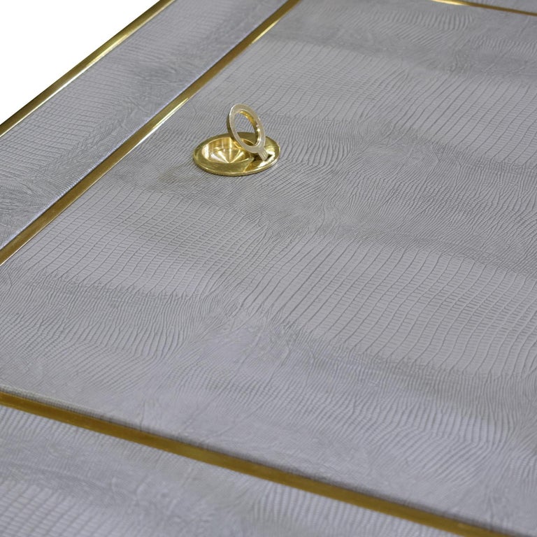 Karl Springer Incredible “Square Leg Game Table” in Gunmetal and Brass, 1970s In Excellent Condition In New York, NY