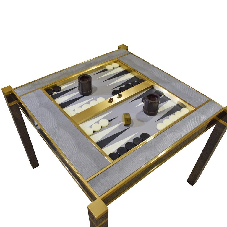 Late 20th Century Karl Springer Incredible “Square Leg Game Table” in Gunmetal and Brass, 1970s