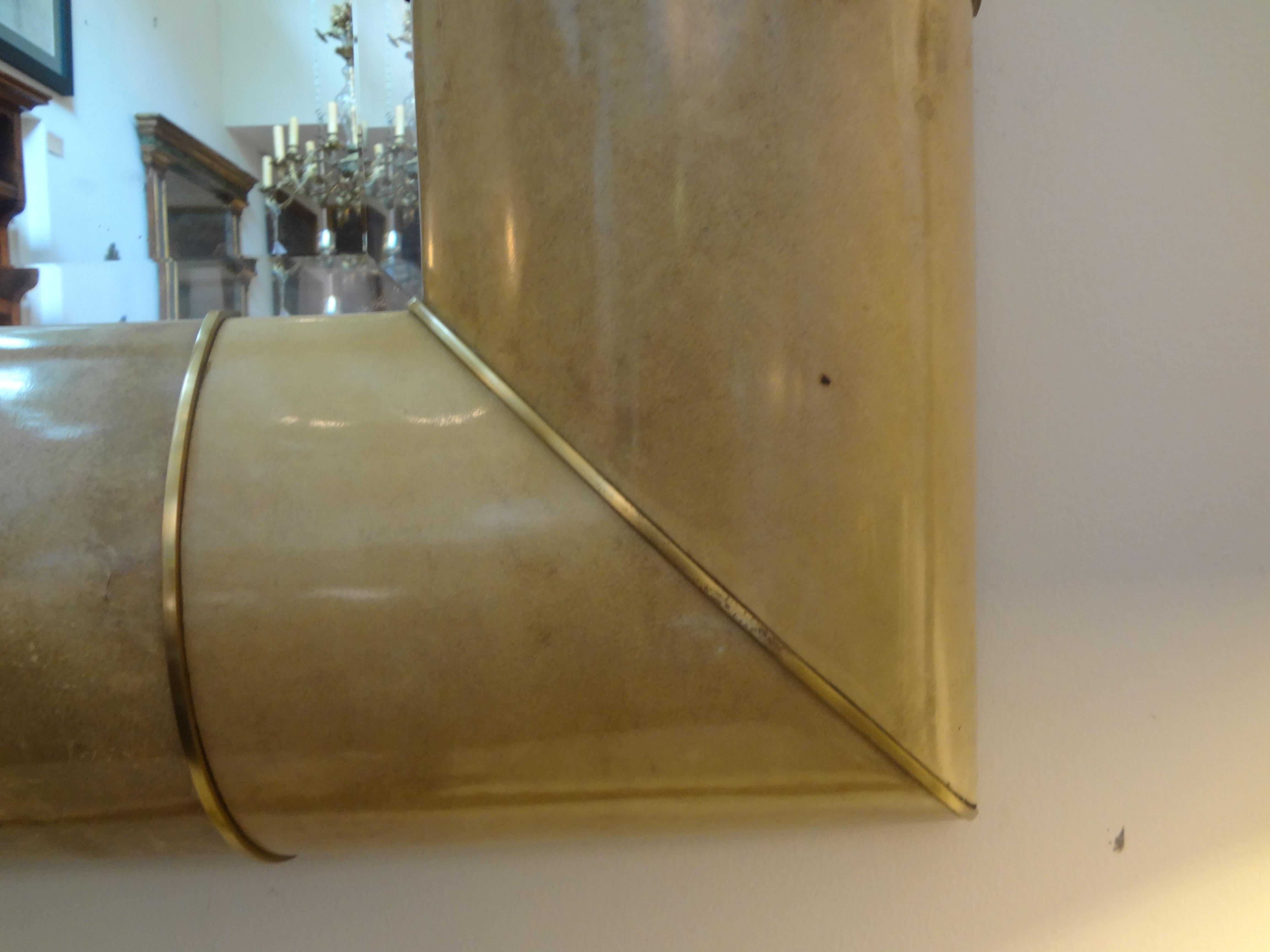 Mid-Century Modern Karl Springer Inspired Goatskin and Brass Beveled Mirror