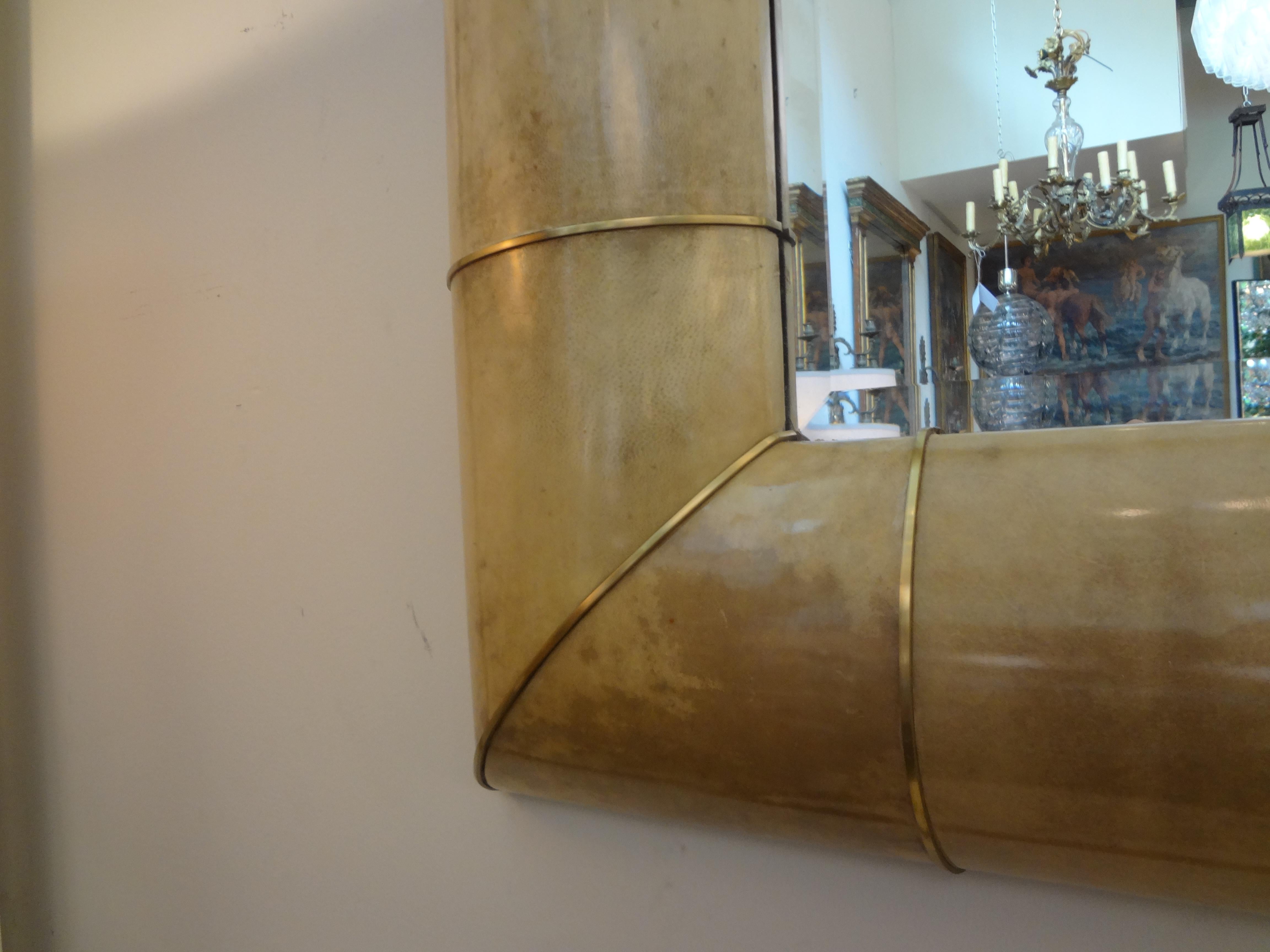 Karl Springer Inspired Goatskin and Brass Beveled Mirror 1