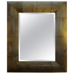 Karl Springer Inspired Goatskin and Brass Beveled Mirror