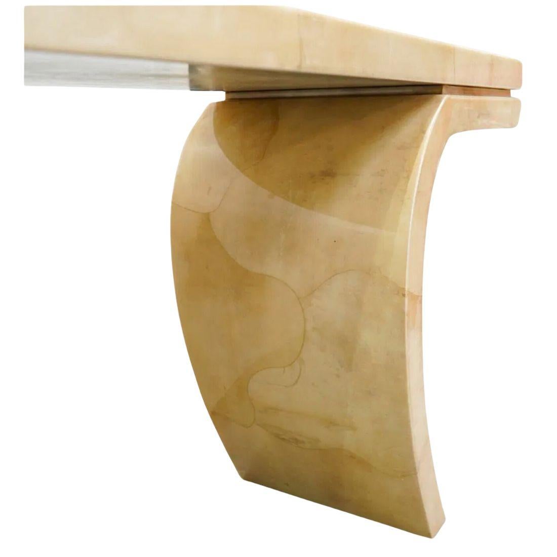American Karl Springer Inspired Goatskin Console Table With Flared Legs
