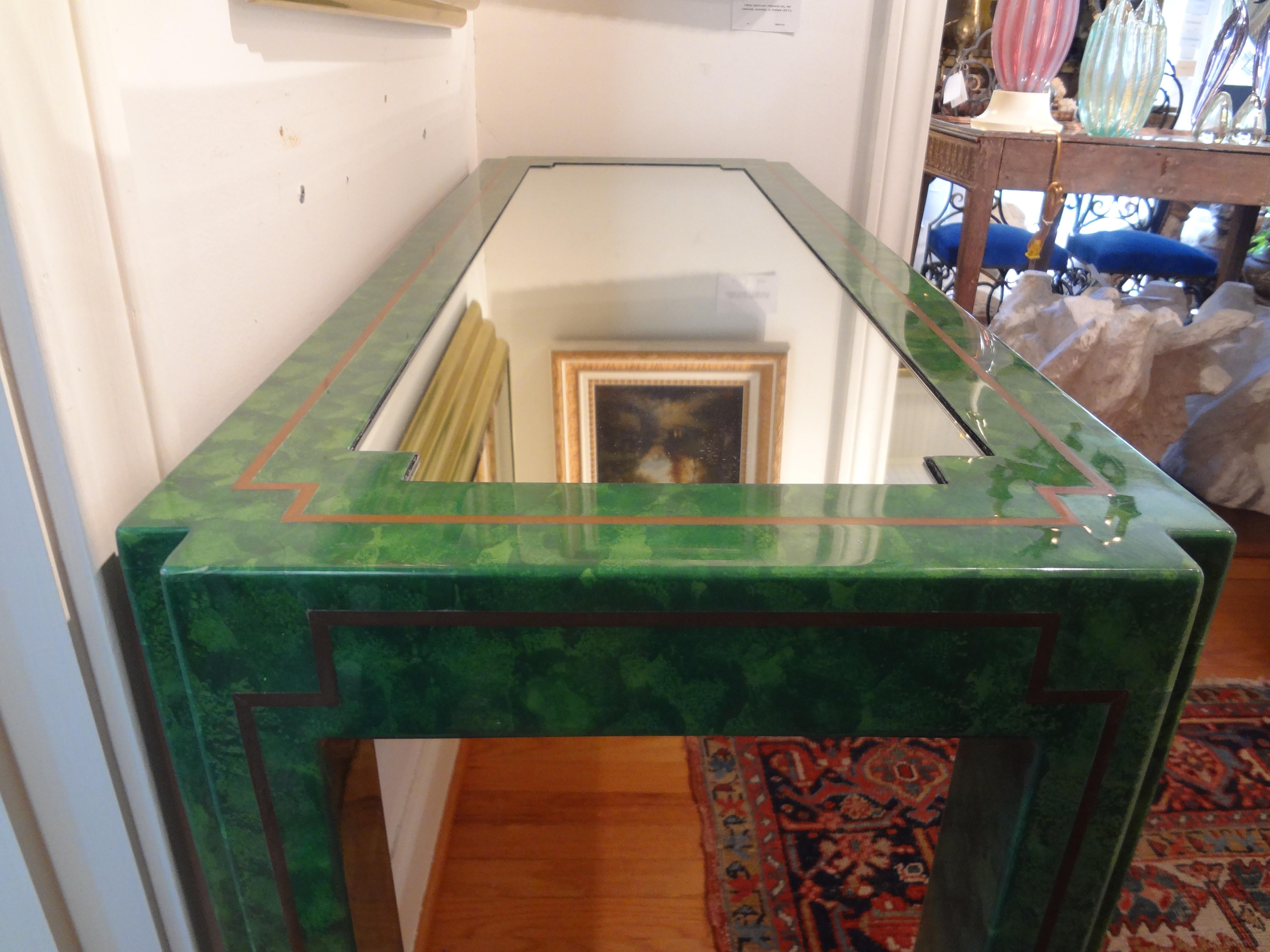 Green Lacquer and Brass Console Table For Sale 5