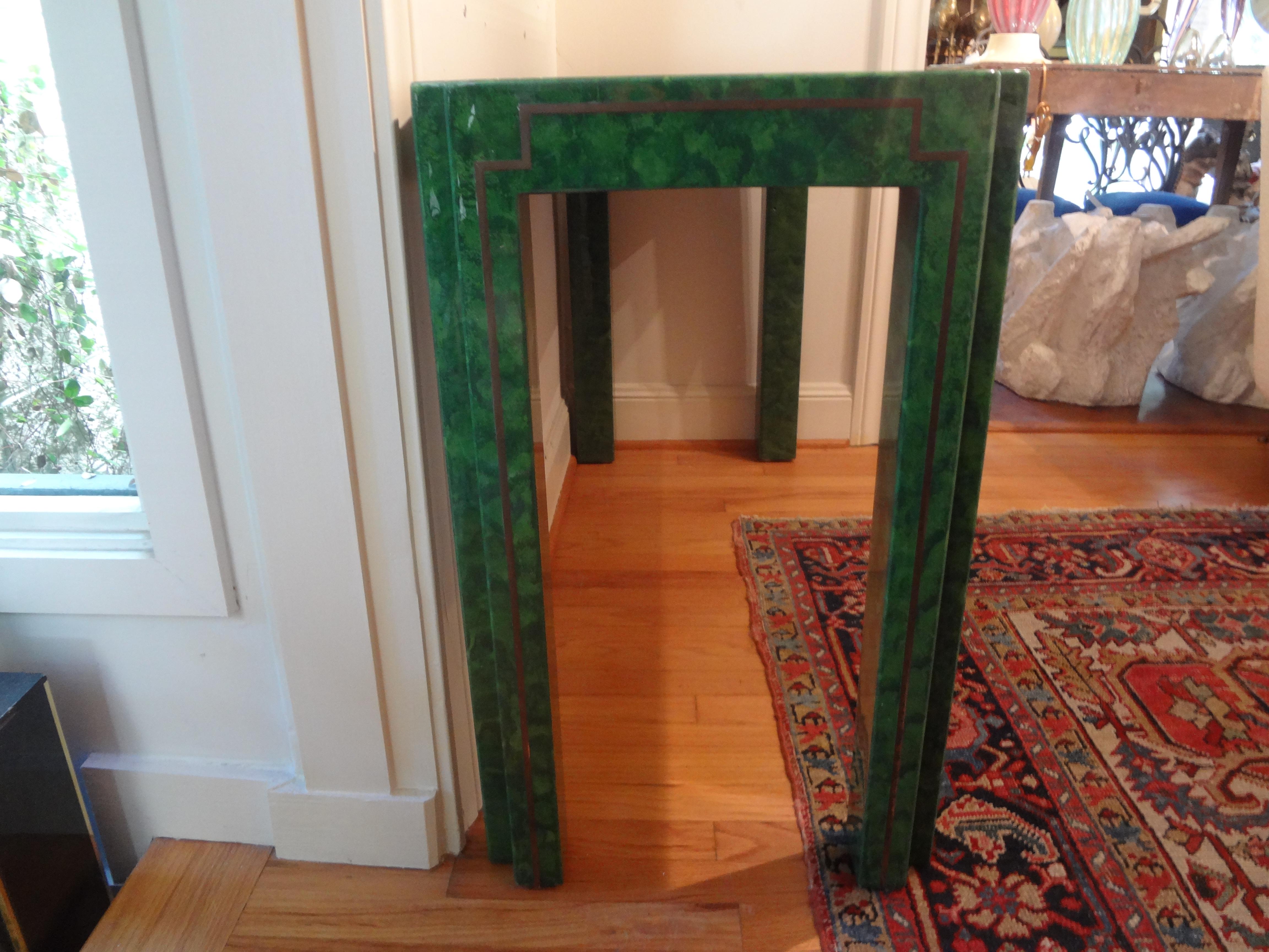Green Lacquer and Brass Console Table For Sale 3