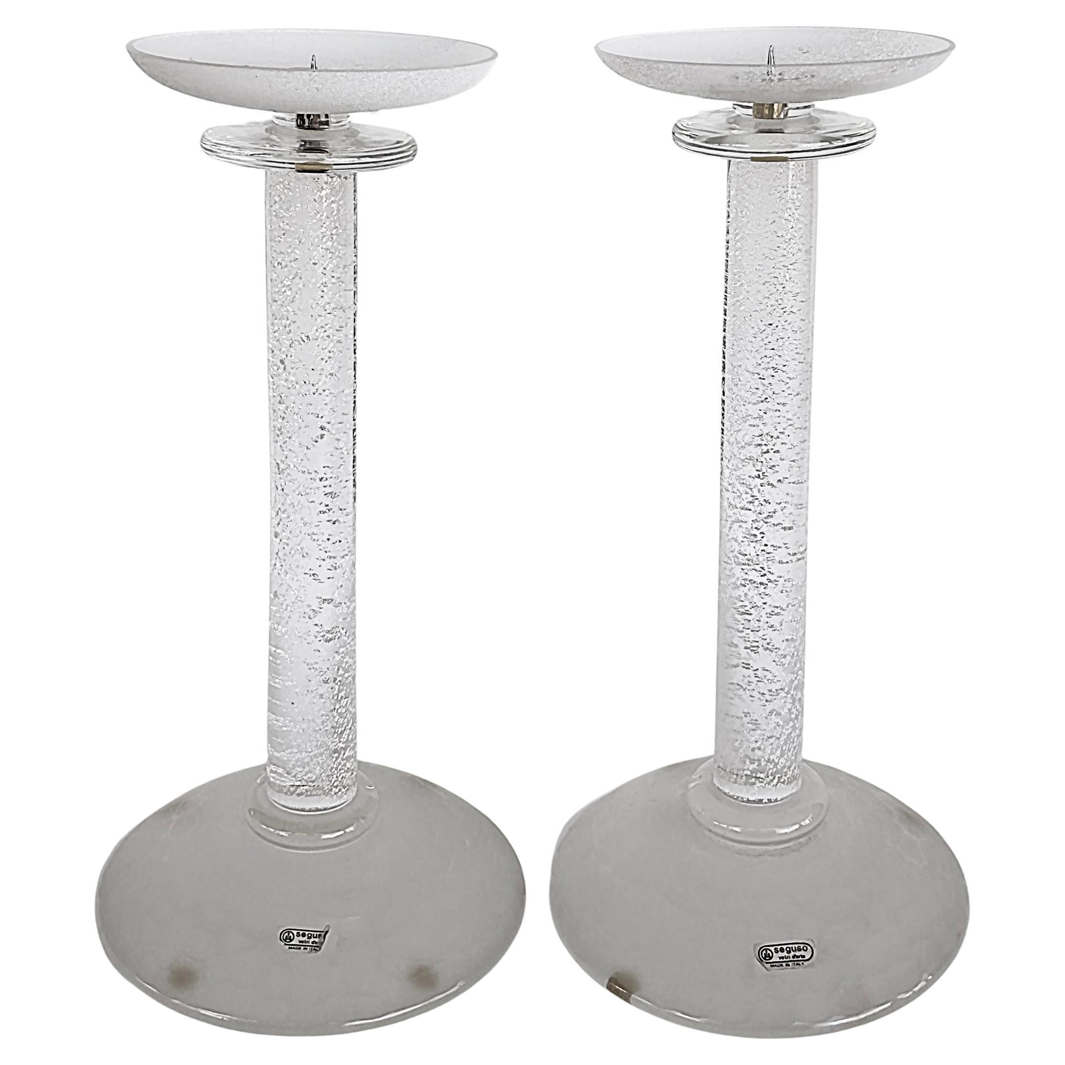 Karl Springer Italian Seguso Silver Infused Candlesticks, 1980s, a Pair For Sale