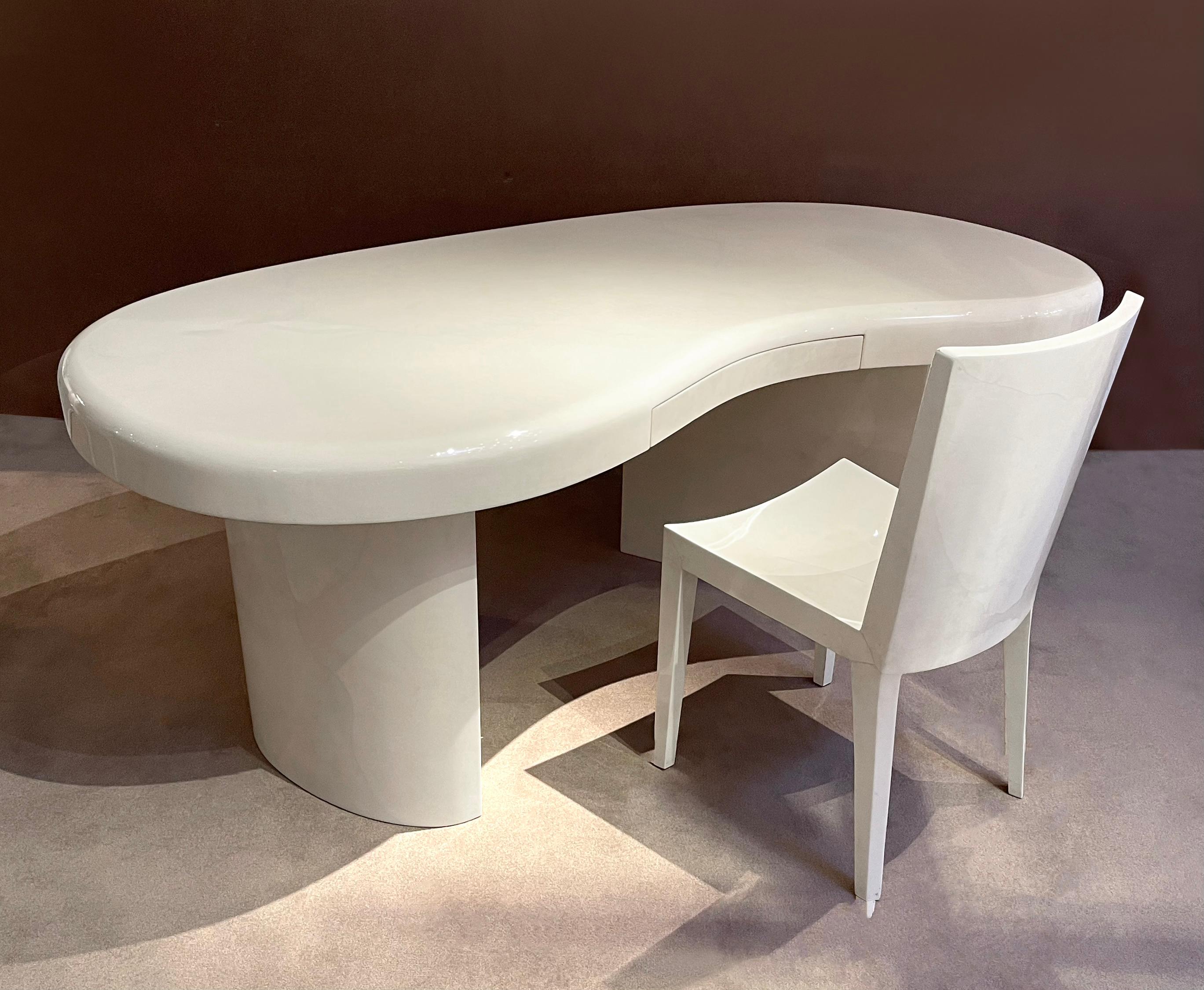 American Karl Springer Ivory Goatskin Freeform Desk